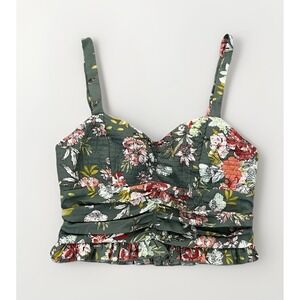 B.O.G. Collection Floral Smocked Crop Top Sage Green Size M Summer Beach